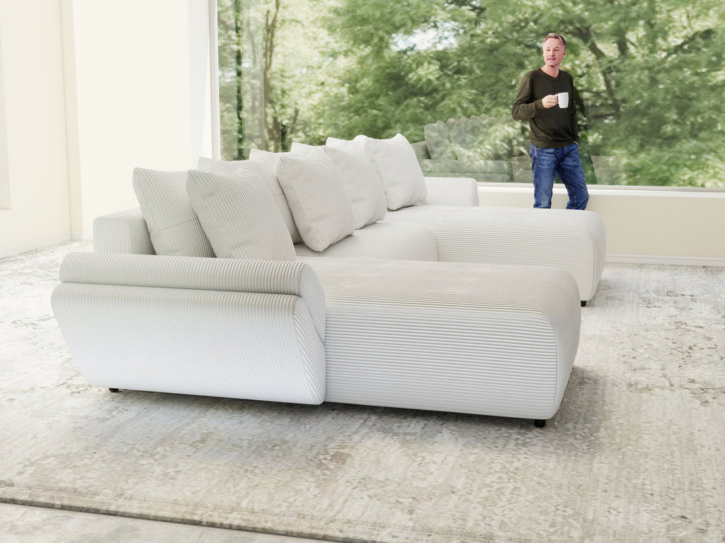 Colțar extensibil dumonde cu ladă de depozitare si sezut confortabil din spuma high-density, Berlin U Zoom Grey 380x180 cm