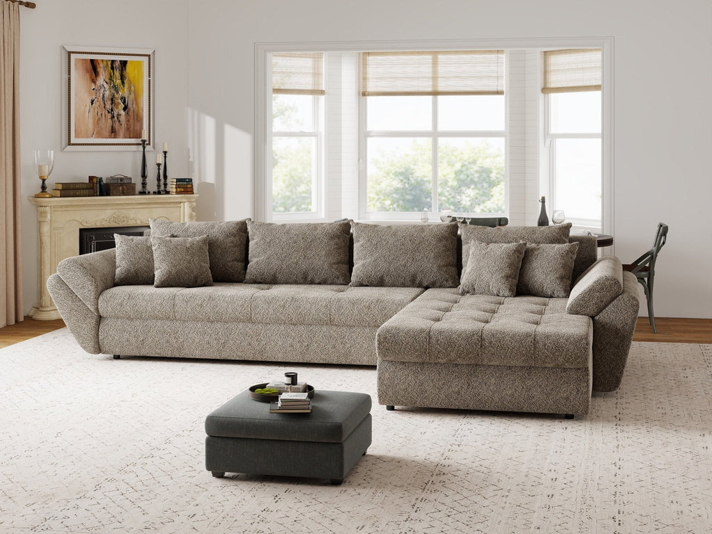 Colțar extensibil dumonde cu ladă de depozitare si sezut confortabil din spuma high-density, Loana XL Arena Maro II 335x185 cm