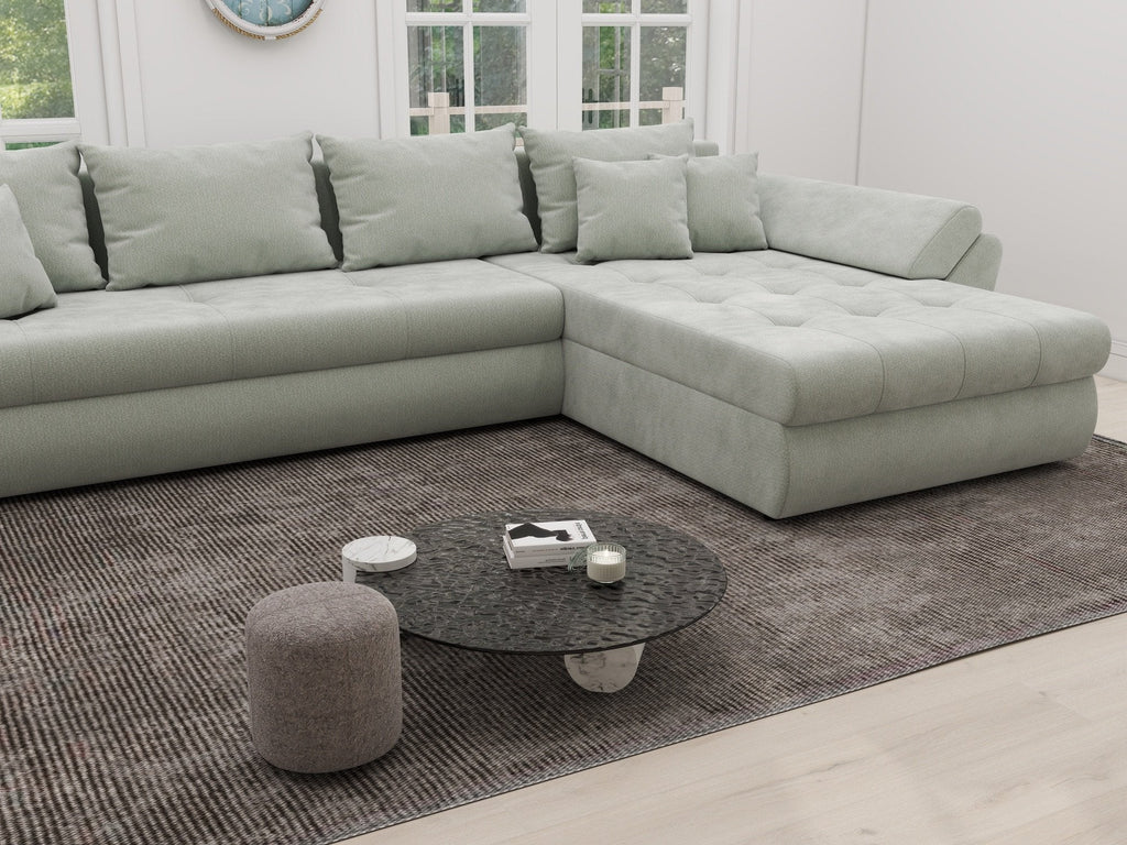 Colțar extensibil dumonde cu ladă de depozitare si sezut confortabil din spuma high-density, Loana XL Vibe Mint II 335x185 cm