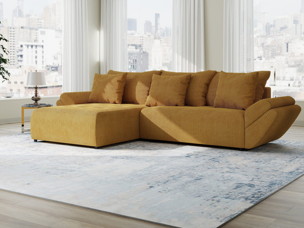 Colțar extensibil dumonde cu ladă de depozitare si sezut confortabil din spuma high-density, Berlin Zoom Mustrar 280x185 cm
