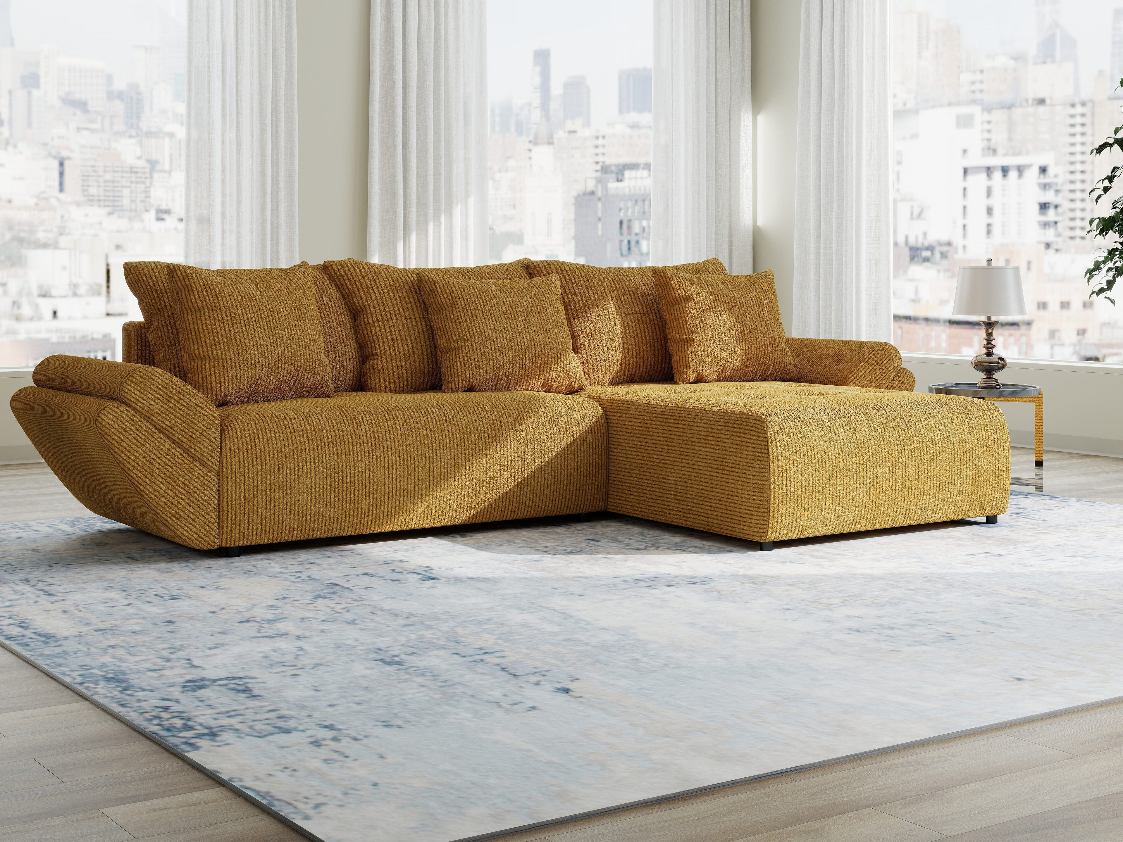 Colțar extensibil dumonde cu ladă de depozitare si sezut confortabil din spuma high-density, Berlin Zoom Mustar 280x185 cm II