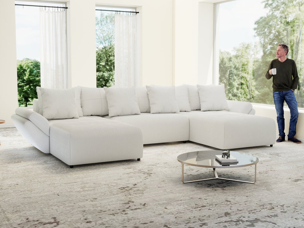 Colțar extensibil dumonde cu ladă de depozitare si sezut confortabil din spuma high-density, Berlin U Zoom Grey 380x180 cm