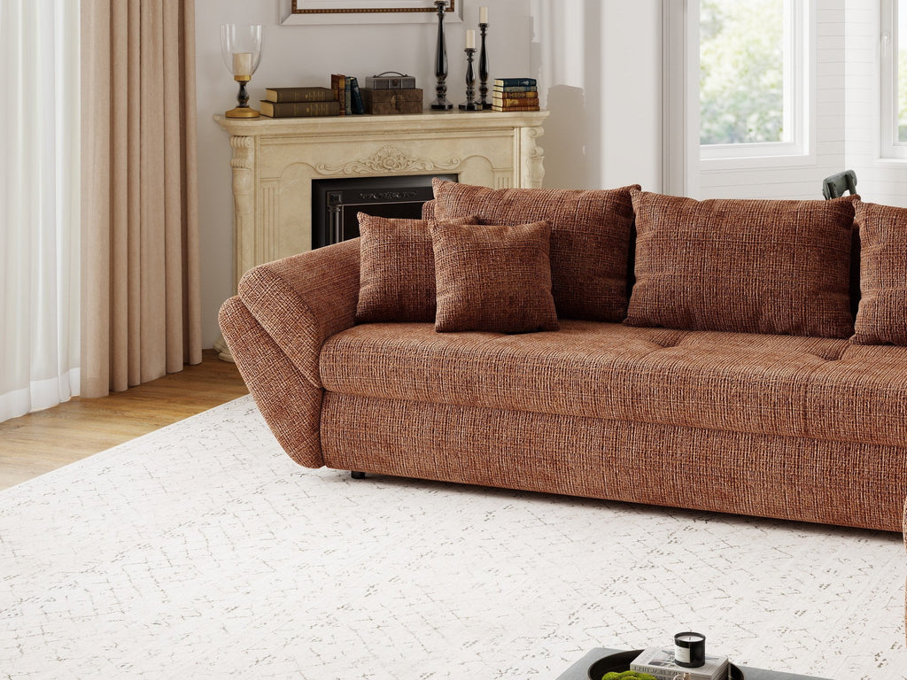 Colțar extensibil dumonde cu ladă de depozitare si sezut confortabil din spuma high-density, Loana XL Cremona Teracota II 335x185 cm