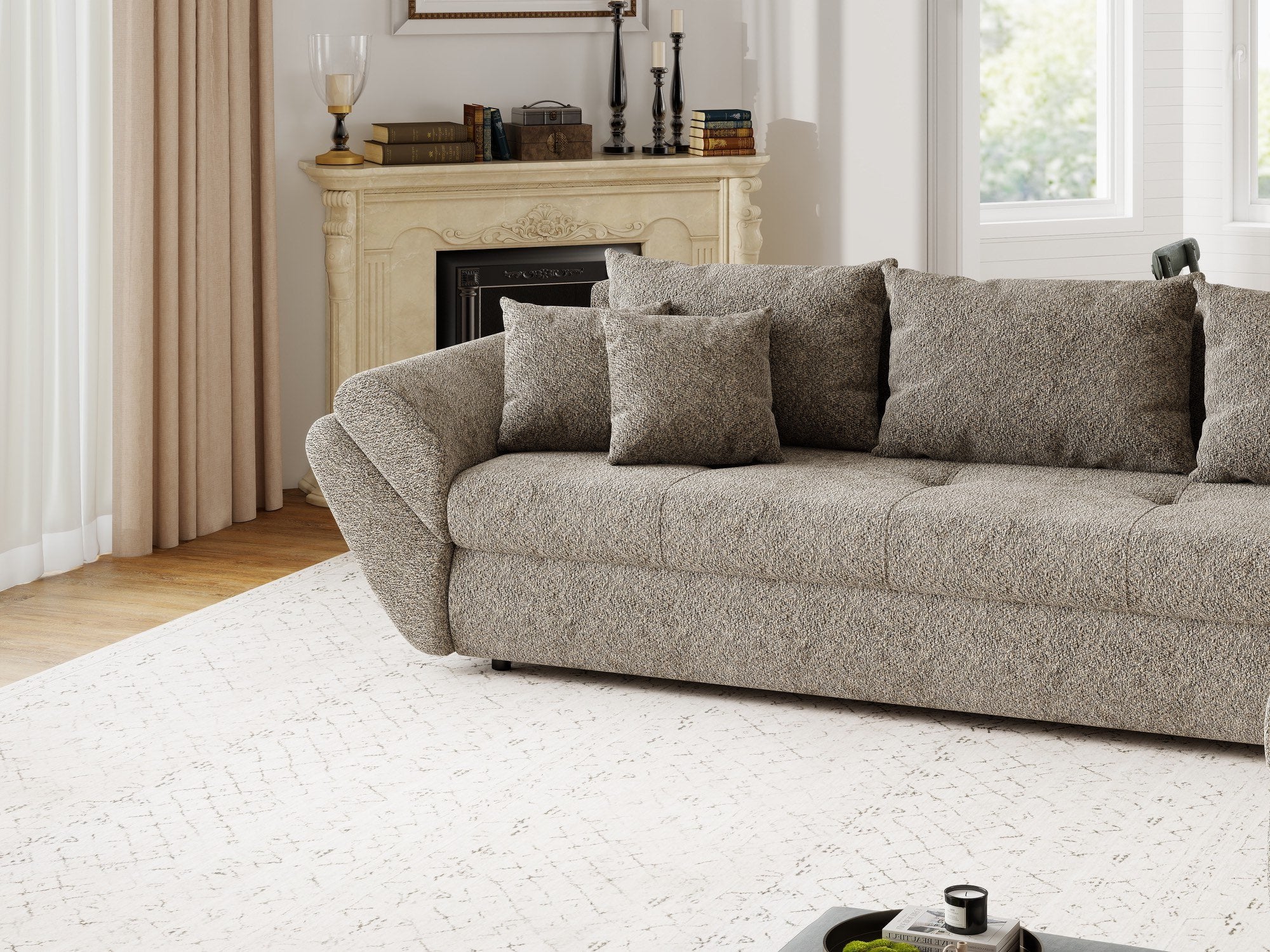 Colțar extensibil dumonde cu ladă de depozitare si sezut confortabil din spuma high-density, Loana XL Arena Maro II 335x185 cm