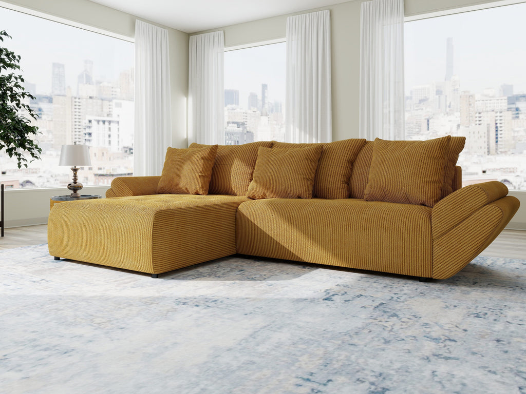 Colțar extensibil dumonde cu ladă de depozitare si sezut confortabil din spuma high-density, Berlin Zoom Mustrar 280x185 cm