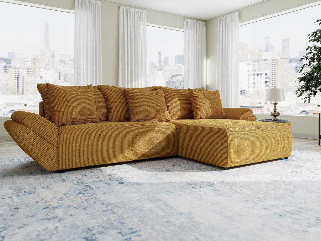 Colțar extensibil dumonde cu ladă de depozitare si sezut confortabil din spuma high-density, Berlin Zoom Mustar 280x185 cm II