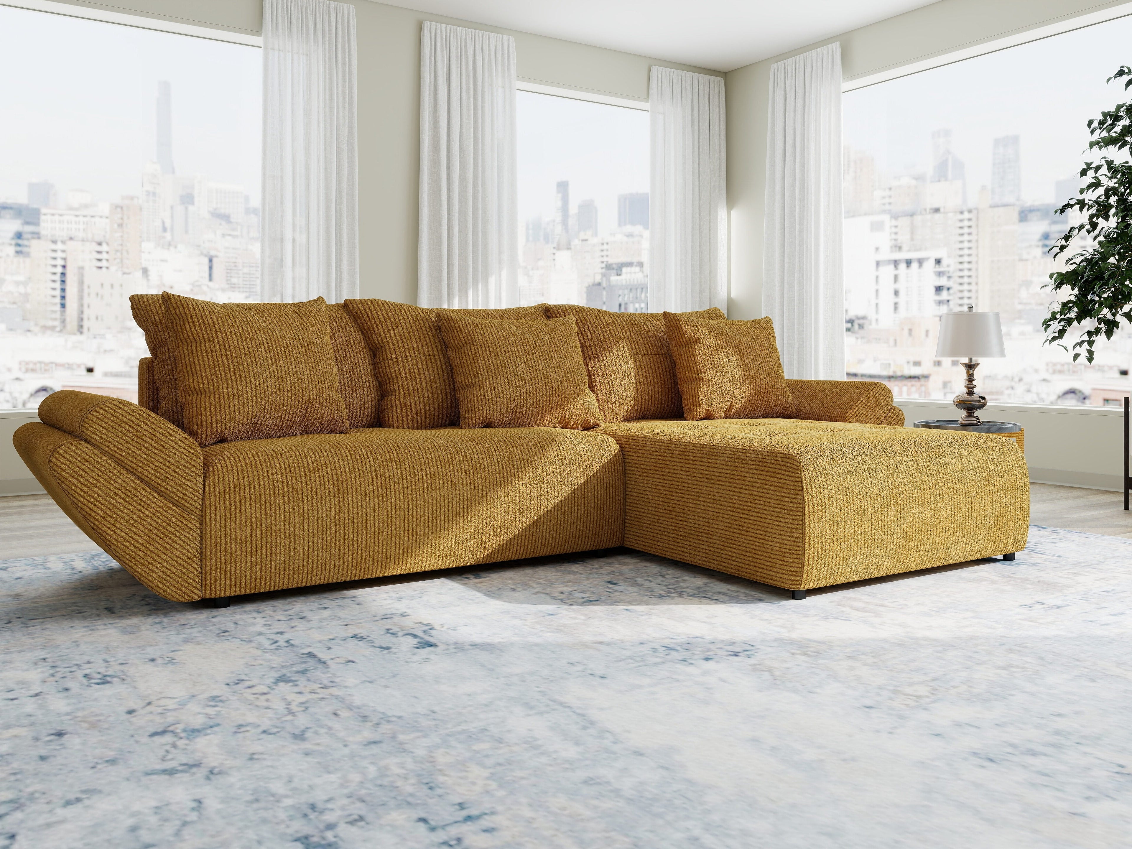 Colțar extensibil dumonde cu ladă de depozitare si sezut confortabil din spuma high-density, Berlin Zoom Mustar 280x185 cm II