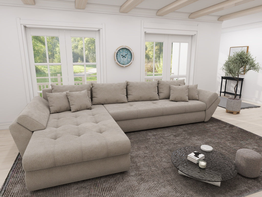 Colțar extensibil dumonde cu ladă de depozitare si sezut confortabil din spuma high-density, Loana XL Vibe Bej 06 335x185 cm