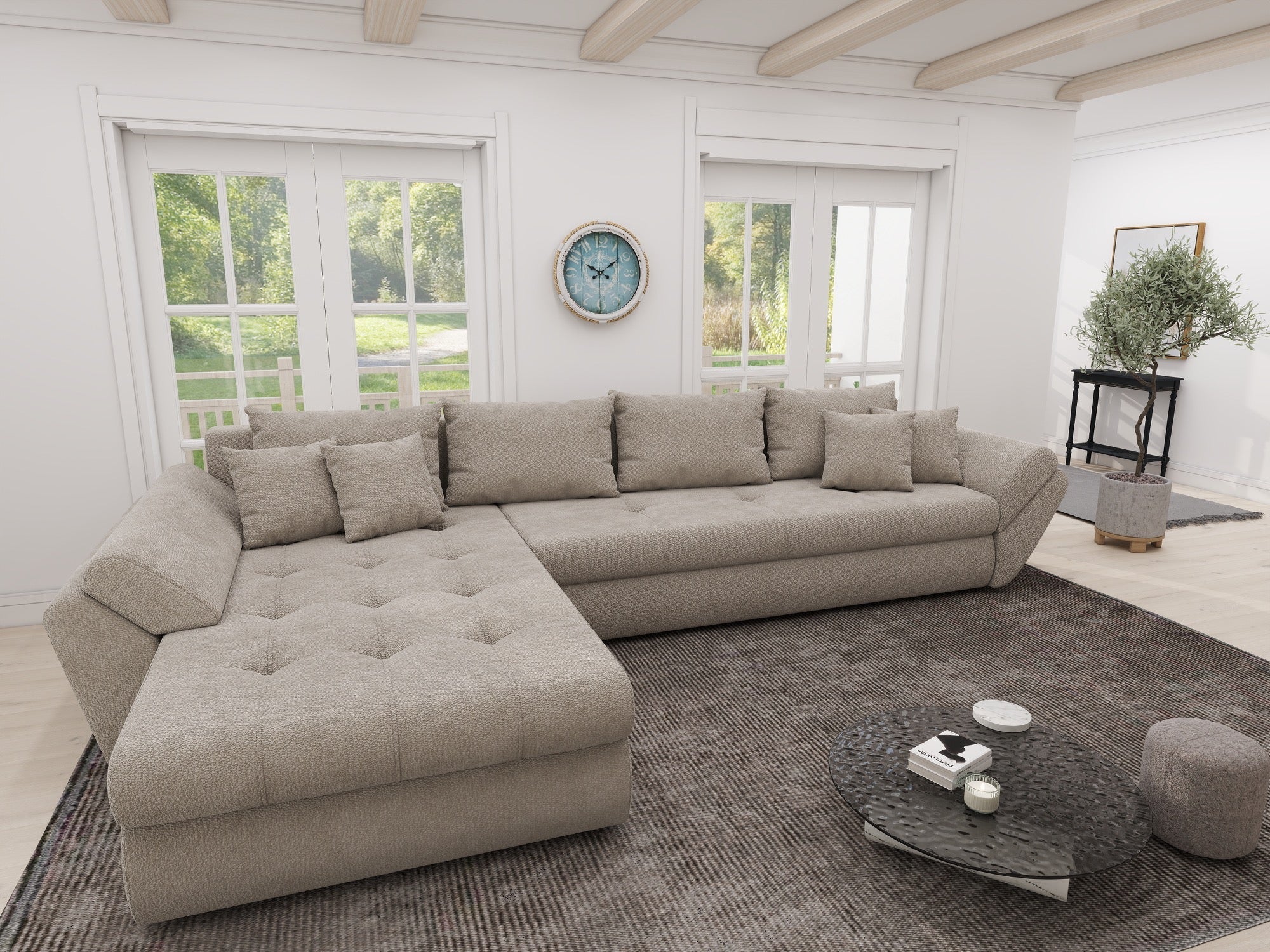 Colțar extensibil dumonde cu ladă de depozitare si sezut confortabil din spuma high-density, Loana XL Vibe Bej 06 335x185 cm