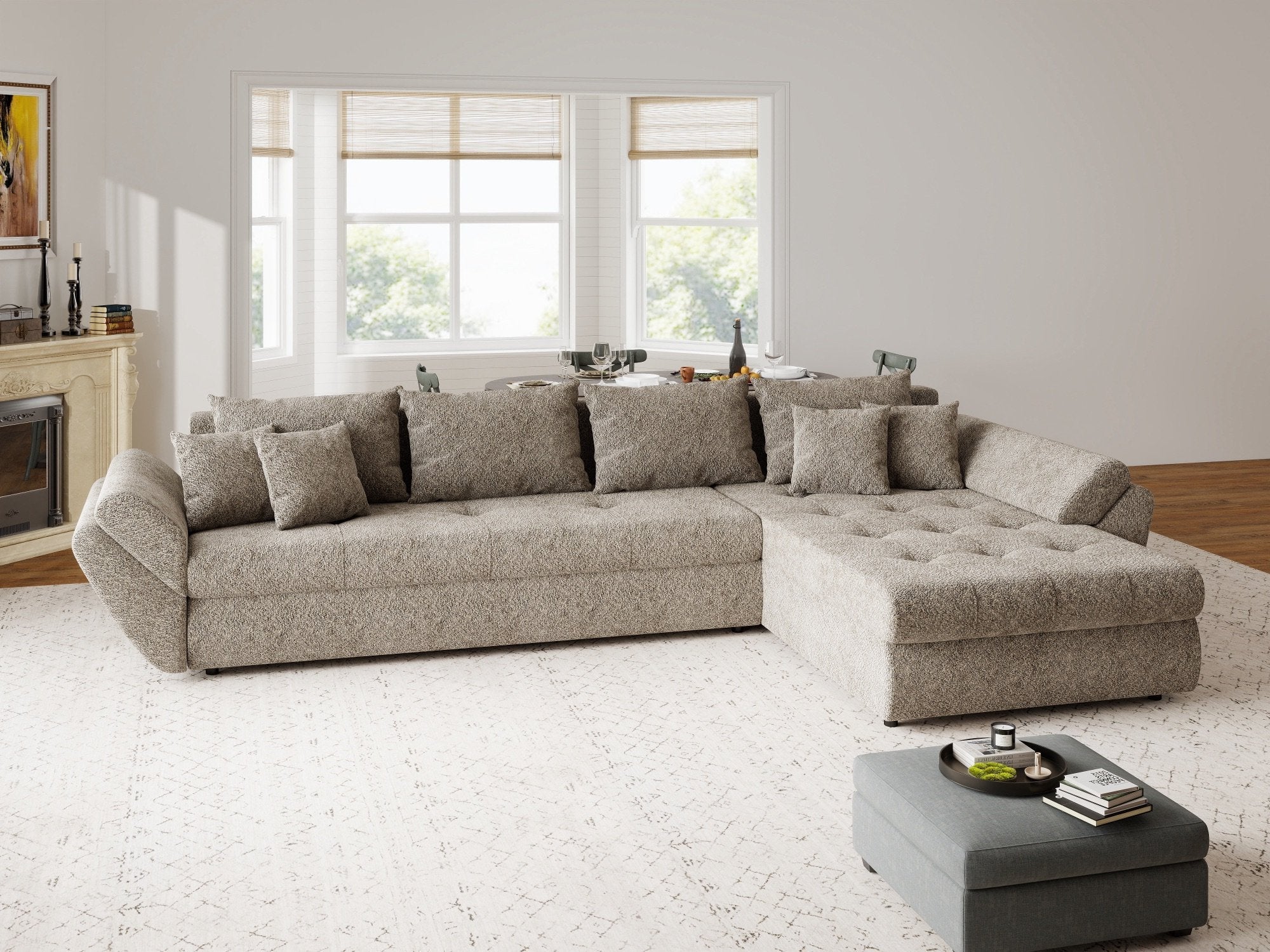 Colțar extensibil dumonde cu ladă de depozitare si sezut confortabil din spuma high-density, Loana XL Arena Maro II 335x185 cm