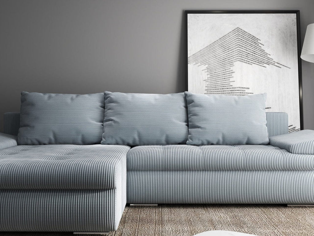 Colțar extensibil dumonde cu ladă de depozitare si sezut confortabil din spuma high-density, Leonardo Zoom Grey 260x185 cm