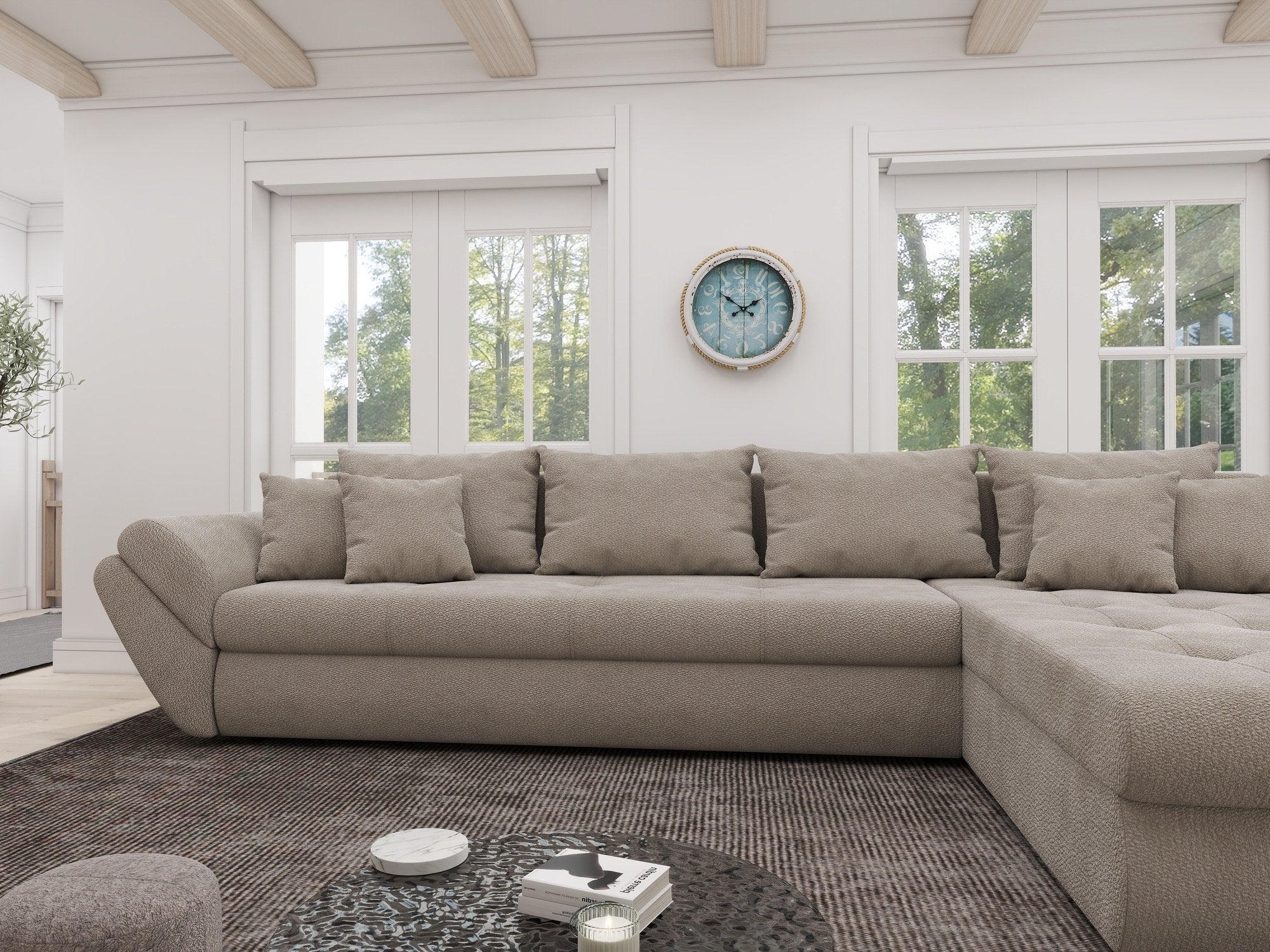 Colțar extensibil dumonde cu ladă de depozitare si sezut confortabil din spuma high-density, Loana XL Vibe Bej 06 II 335x185 cm