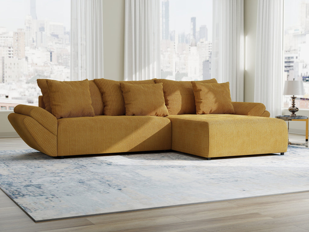 Colțar extensibil dumonde cu ladă de depozitare si sezut confortabil din spuma high-density, Berlin Zoom Mustar 280x185 cm II