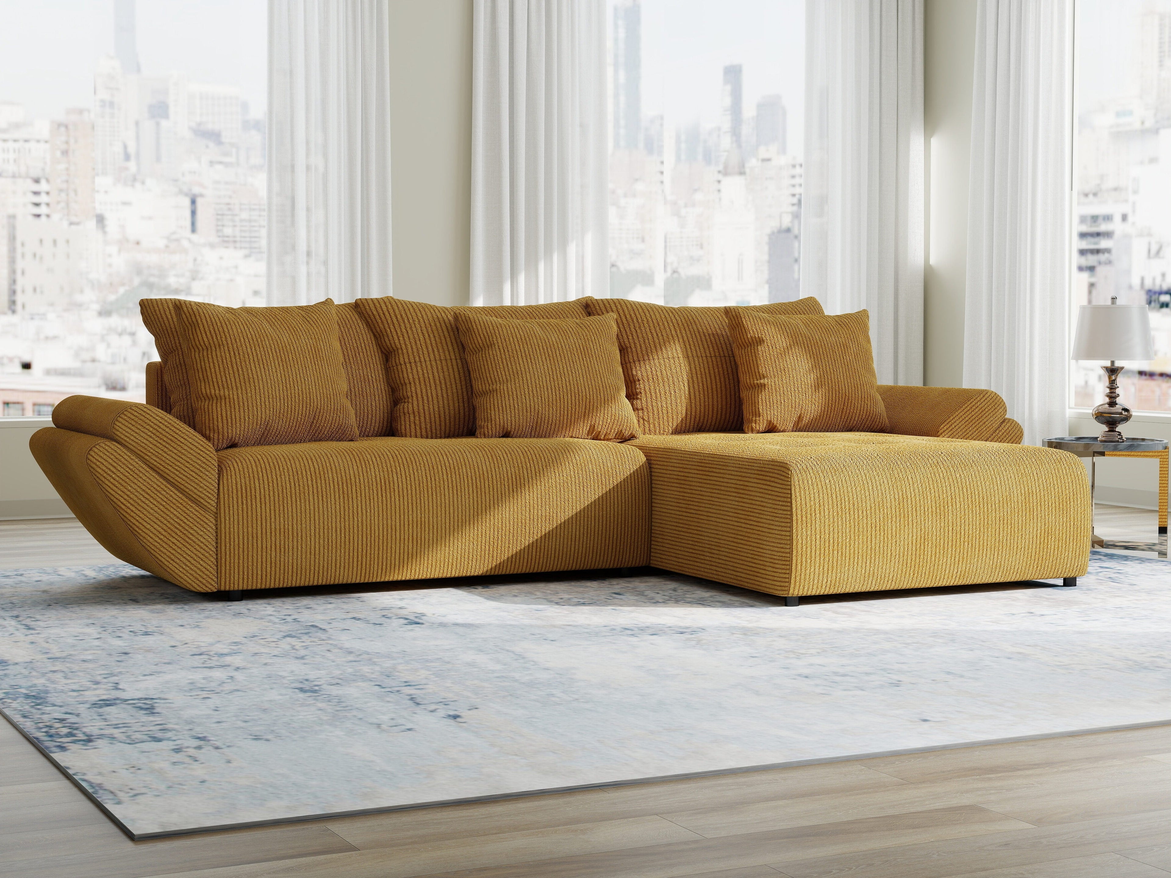 Colțar extensibil dumonde cu ladă de depozitare si sezut confortabil din spuma high-density, Berlin Zoom Mustar 280x185 cm II