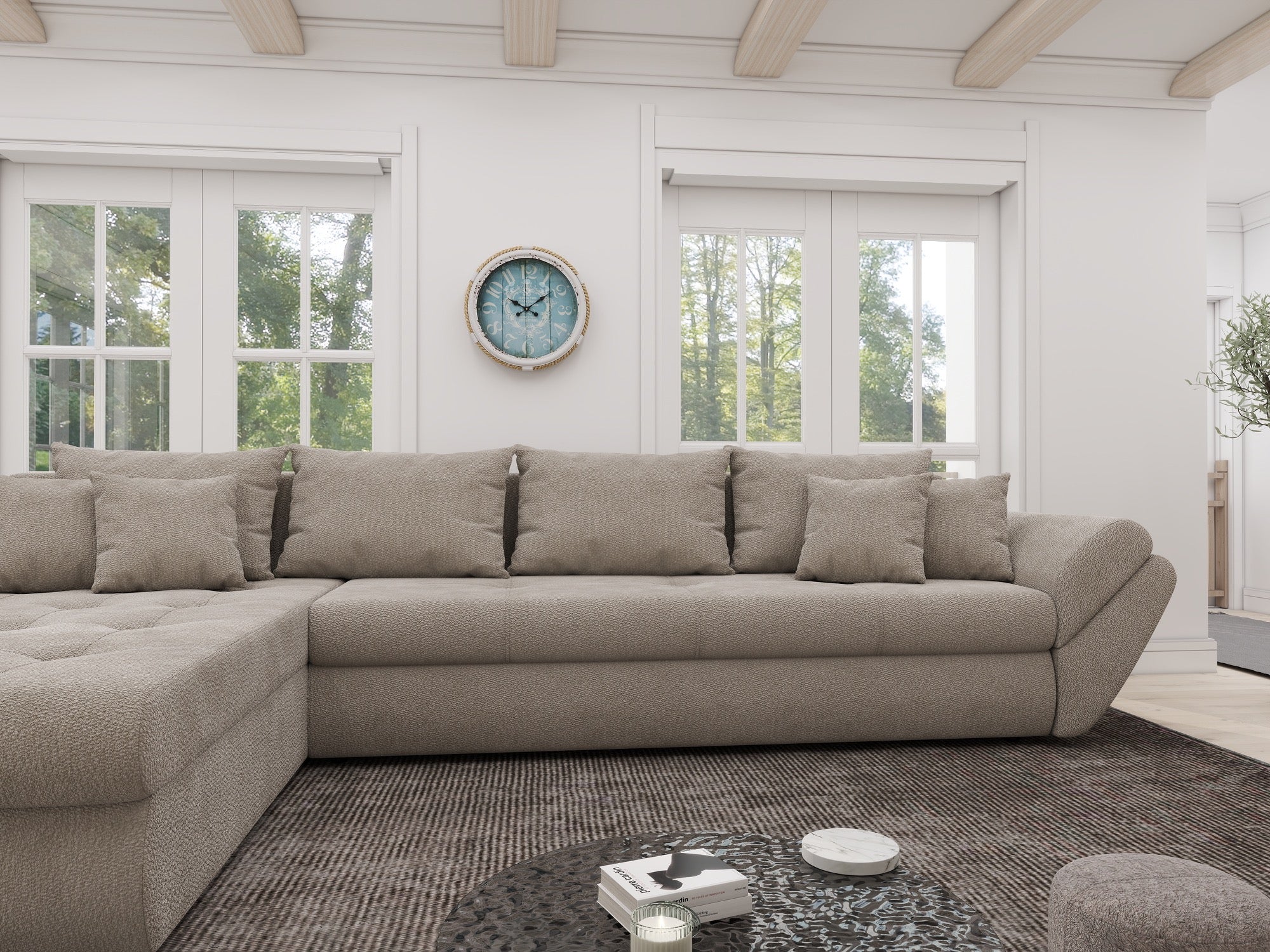 Colțar extensibil dumonde cu ladă de depozitare si sezut confortabil din spuma high-density, Loana XL Vibe Bej 06 335x185 cm