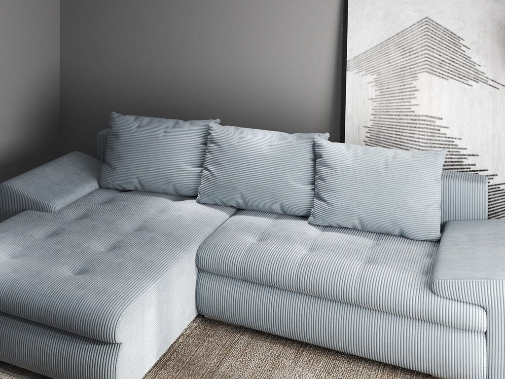 Colțar extensibil dumonde cu ladă de depozitare si sezut confortabil din spuma high-density, Leonardo Zoom Grey 260x185 cm