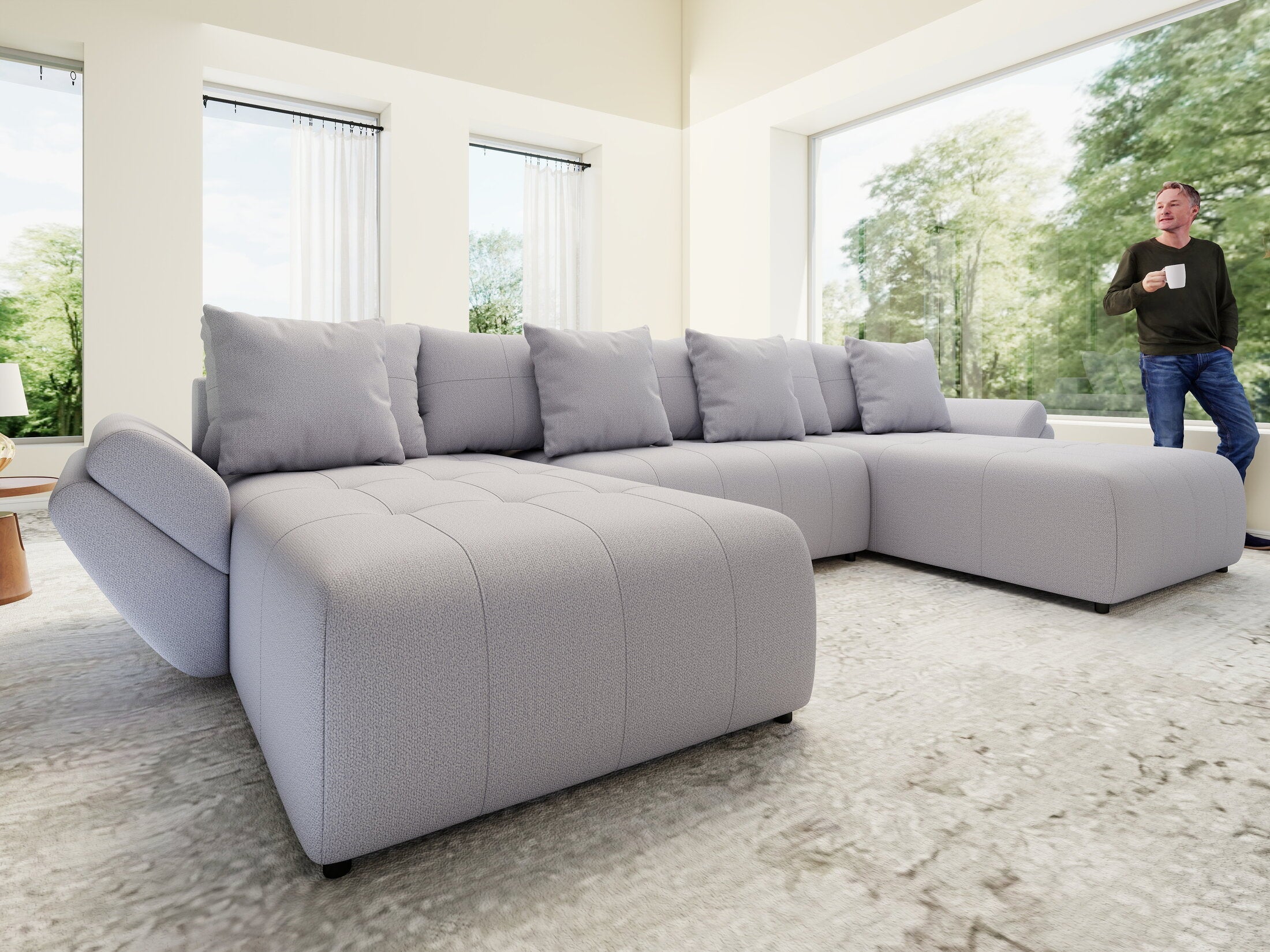 Colțar extensibil dumonde cu ladă de depozitare si sezut confortabil din spuma high-density, Berlin U Enjoy Gri 380x180 cm
