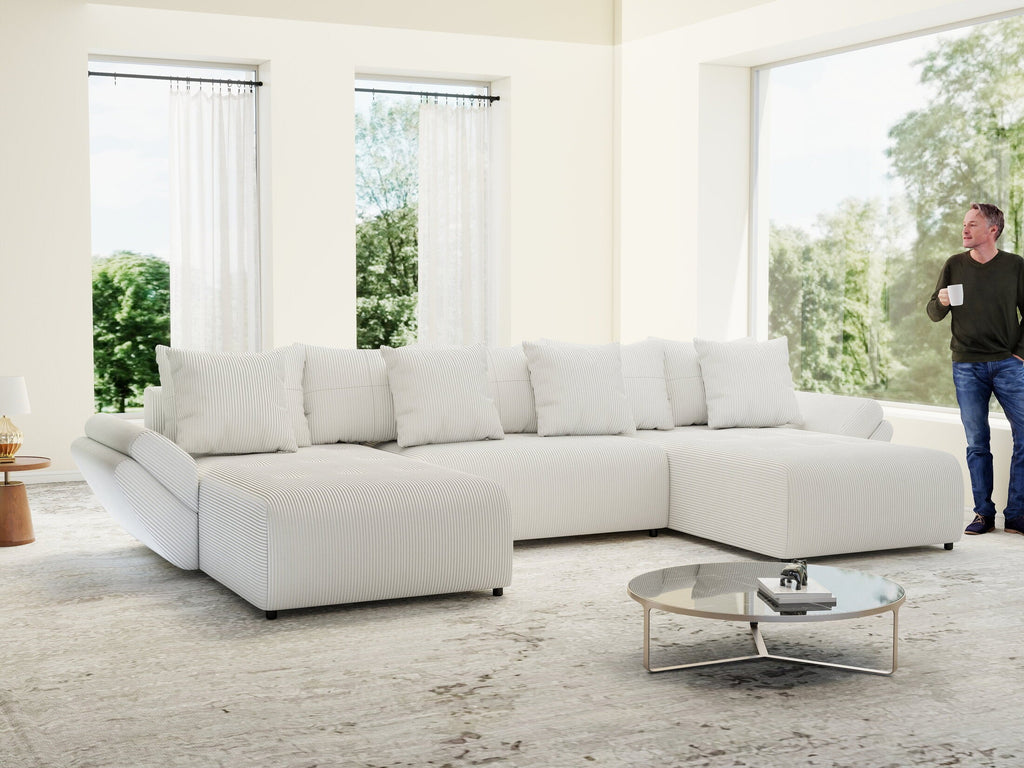 Colțar extensibil dumonde cu ladă de depozitare si sezut confortabil din spuma high-density, Berlin U Zoom Grey 380x180 cm