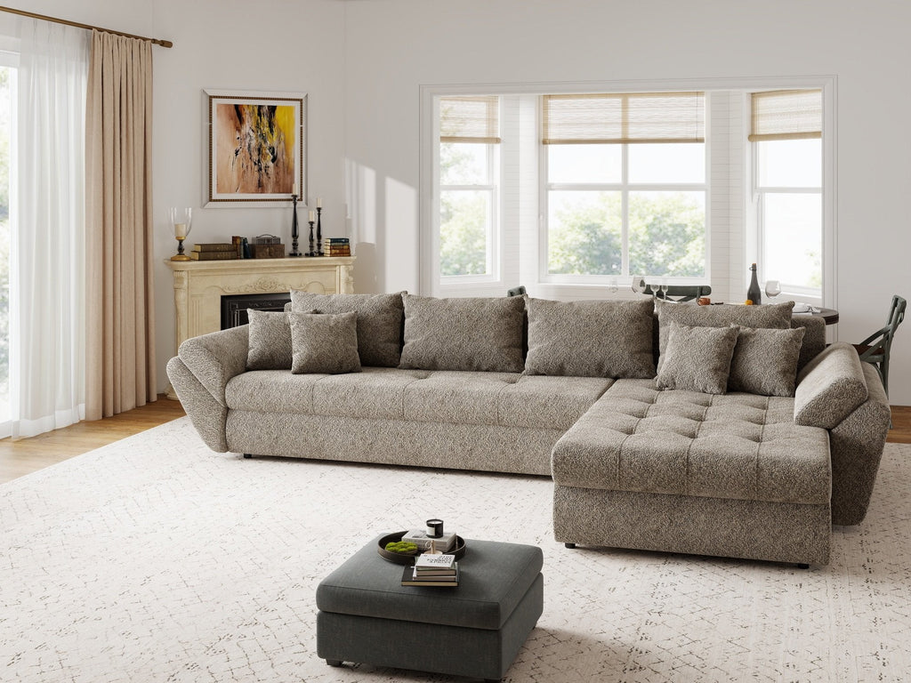 Colțar extensibil dumonde cu ladă de depozitare si sezut confortabil din spuma high-density, Loana XL Arena Maro II 335x185 cm