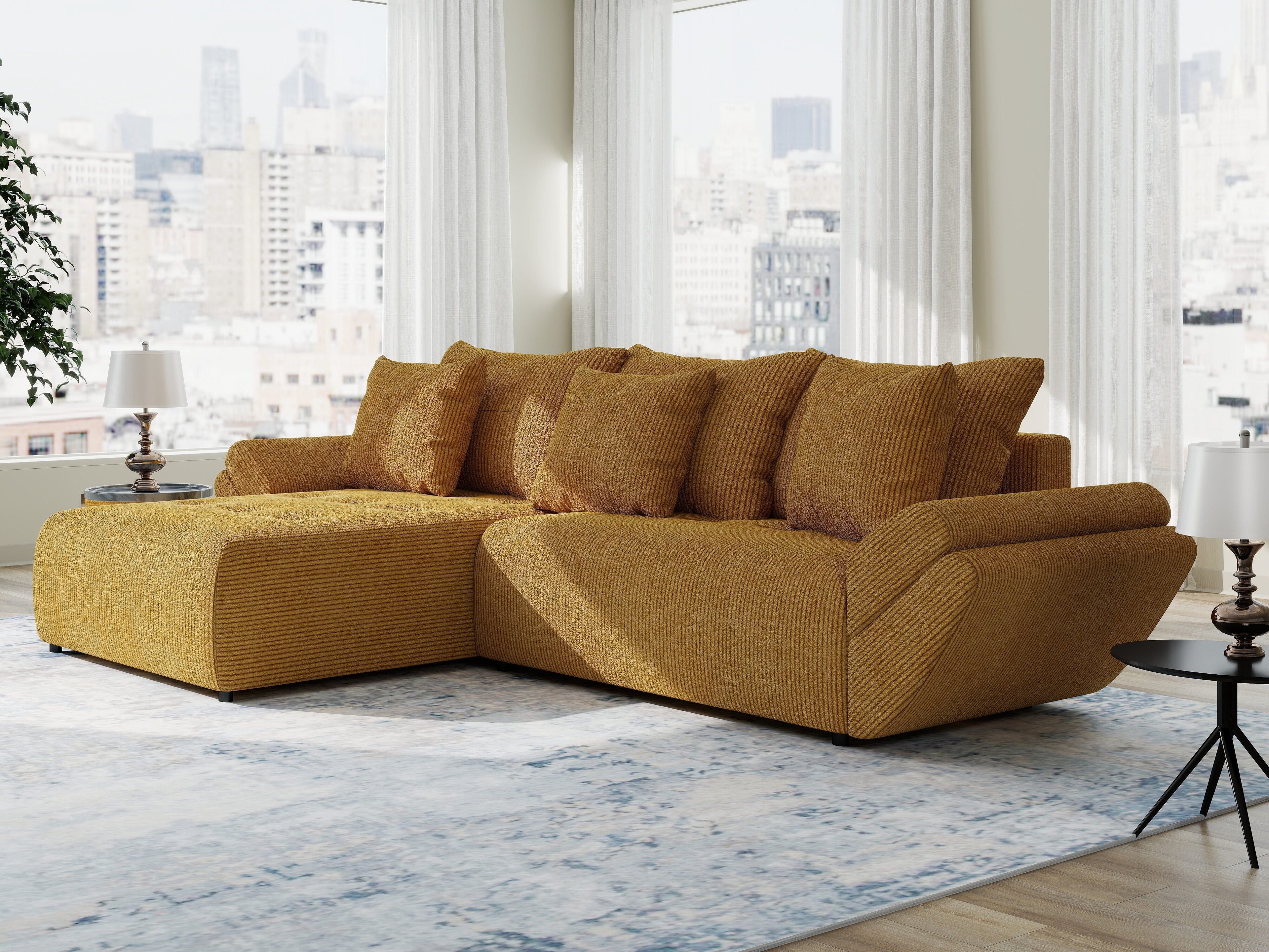 Colțar extensibil dumonde cu ladă de depozitare si sezut confortabil din spuma high-density, Berlin Zoom Mustrar 280x185 cm