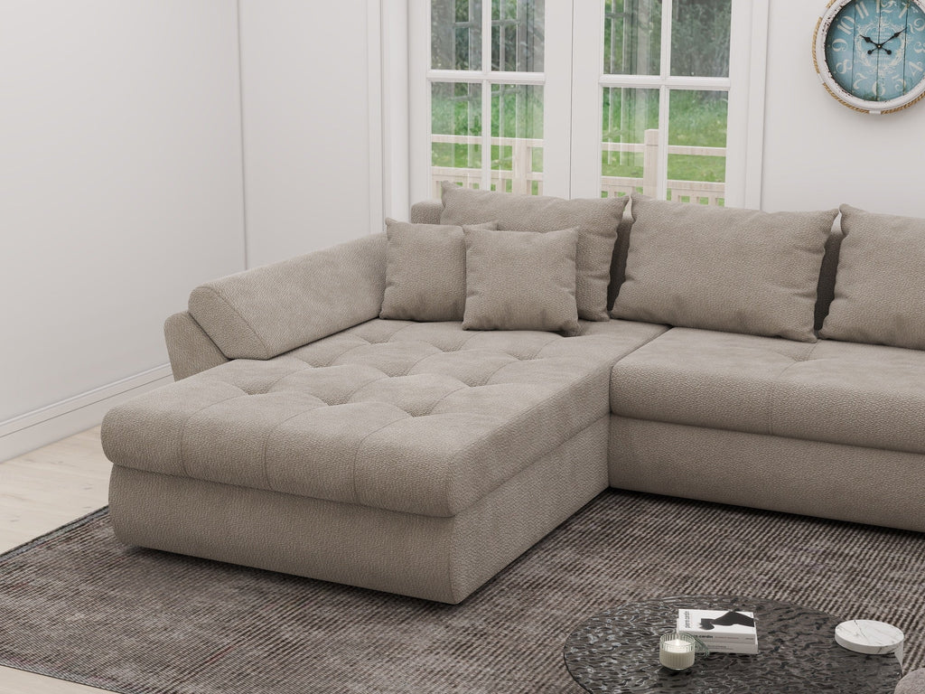 Colțar extensibil dumonde cu ladă de depozitare si sezut confortabil din spuma high-density, Loana XL Vibe Bej 06 335x185 cm