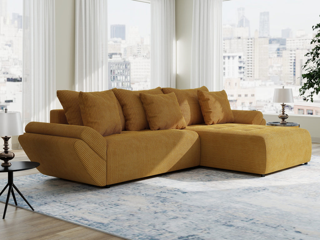 Colțar extensibil dumonde cu ladă de depozitare si sezut confortabil din spuma high-density, Berlin Zoom Mustar 280x185 cm II