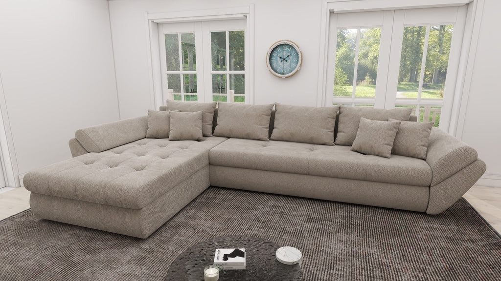 Colțar extensibil dumonde cu ladă de depozitare si sezut confortabil din spuma high-density, Loana XL Vibe Bej 06 335x185 cm