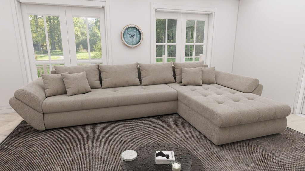 Colțar extensibil dumonde cu ladă de depozitare si sezut confortabil din spuma high-density, Loana XL Vibe Bej 06 II 335x185 cm