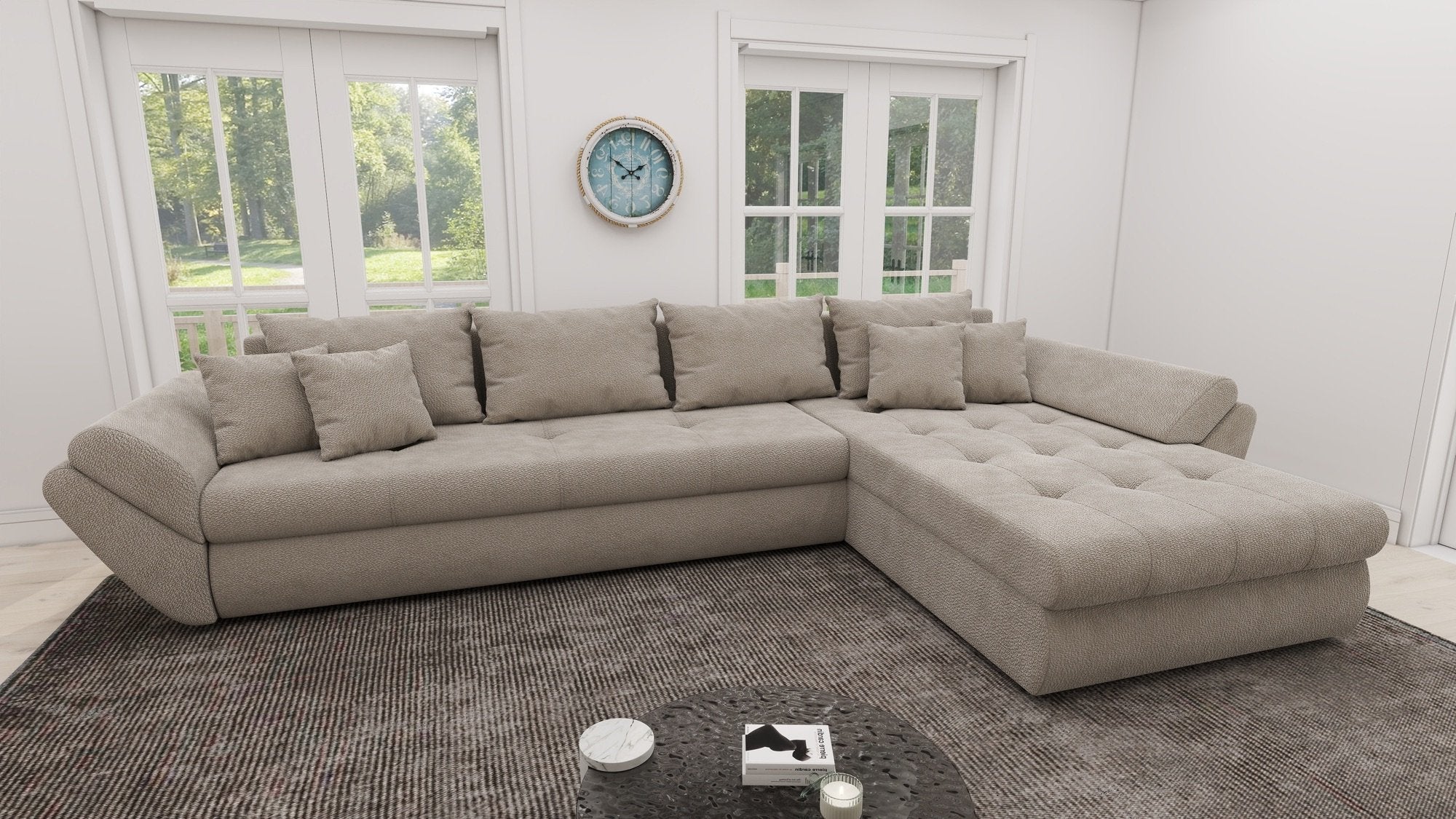 Colțar extensibil dumonde cu ladă de depozitare si sezut confortabil din spuma high-density, Loana XL Vibe Bej 06 II 335x185 cm