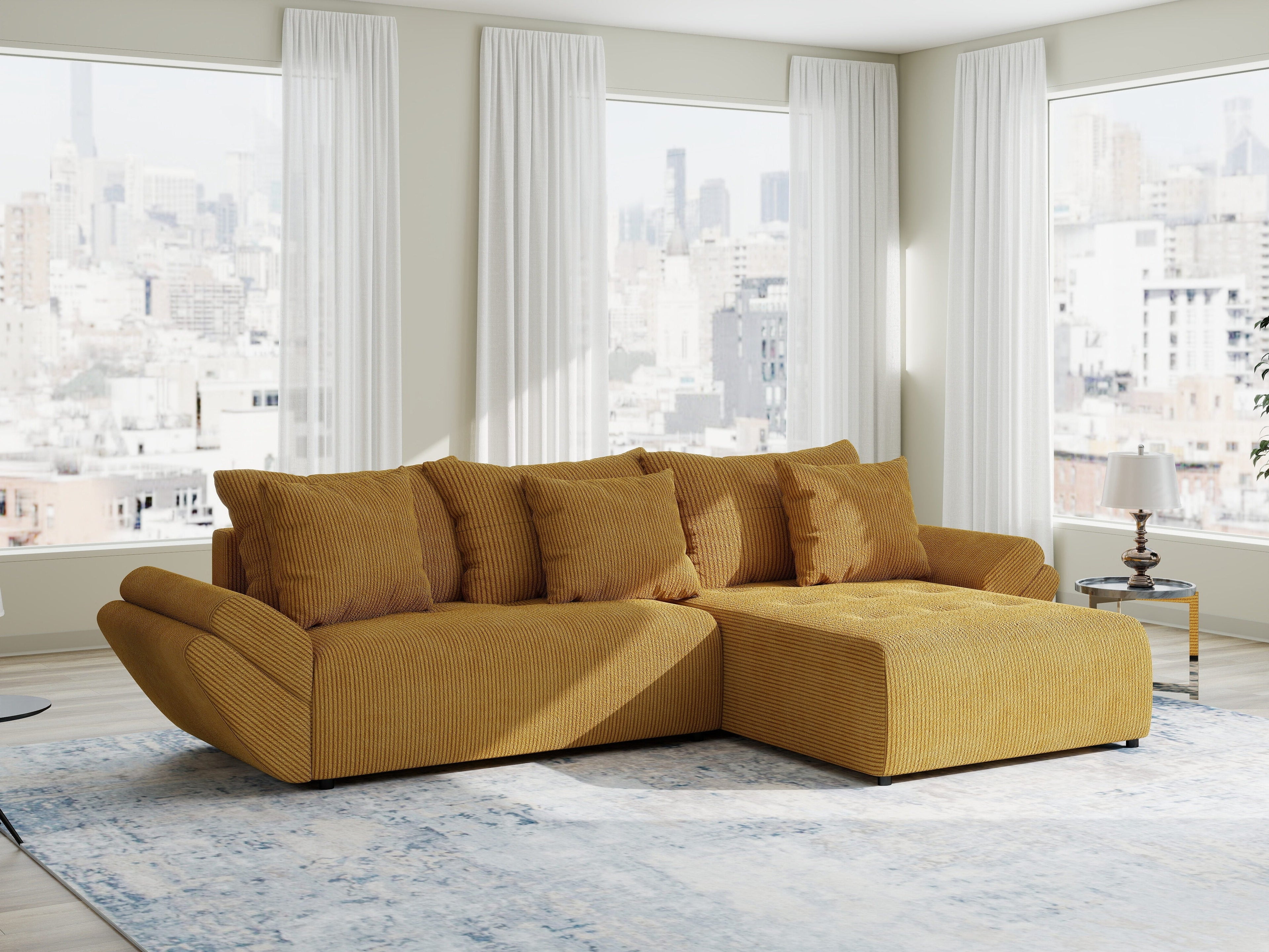 Colțar extensibil dumonde cu ladă de depozitare si sezut confortabil din spuma high-density, Berlin Zoom Mustar 280x185 cm II
