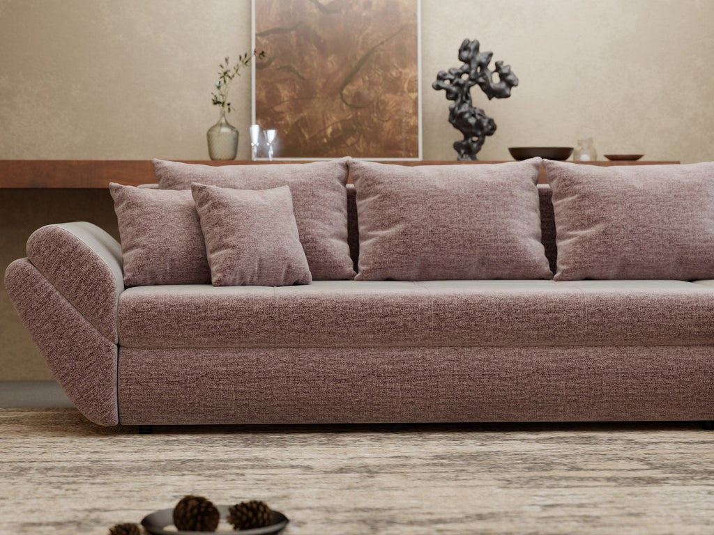 Colțar extensibil dumonde cu ladă de depozitare si sezut confortabil din spuma high-density, Loana XL Monolith Roz Pudrat II 335x185 cm
