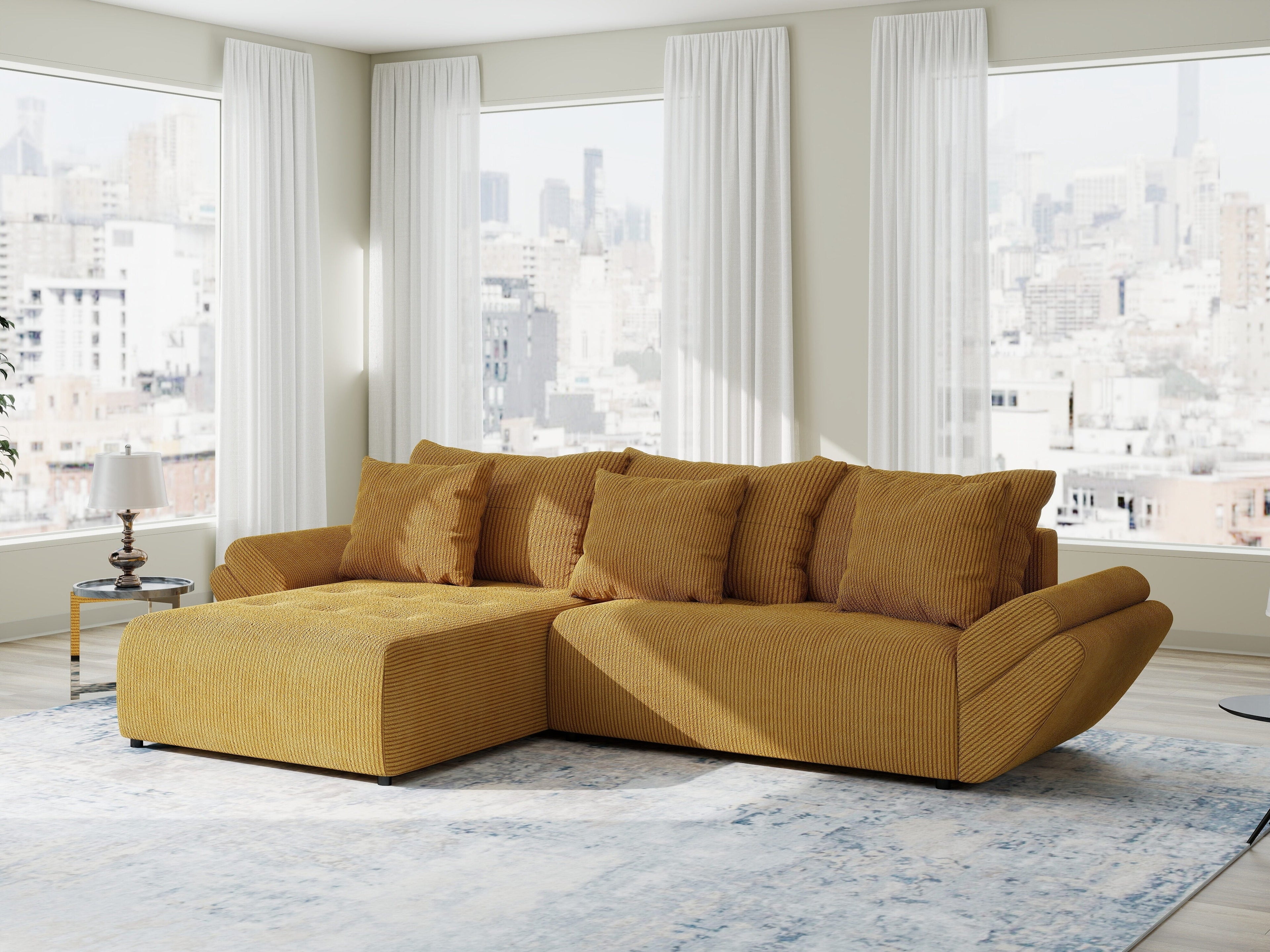 Colțar extensibil dumonde cu ladă de depozitare si sezut confortabil din spuma high-density, Berlin Zoom Mustrar 280x185 cm