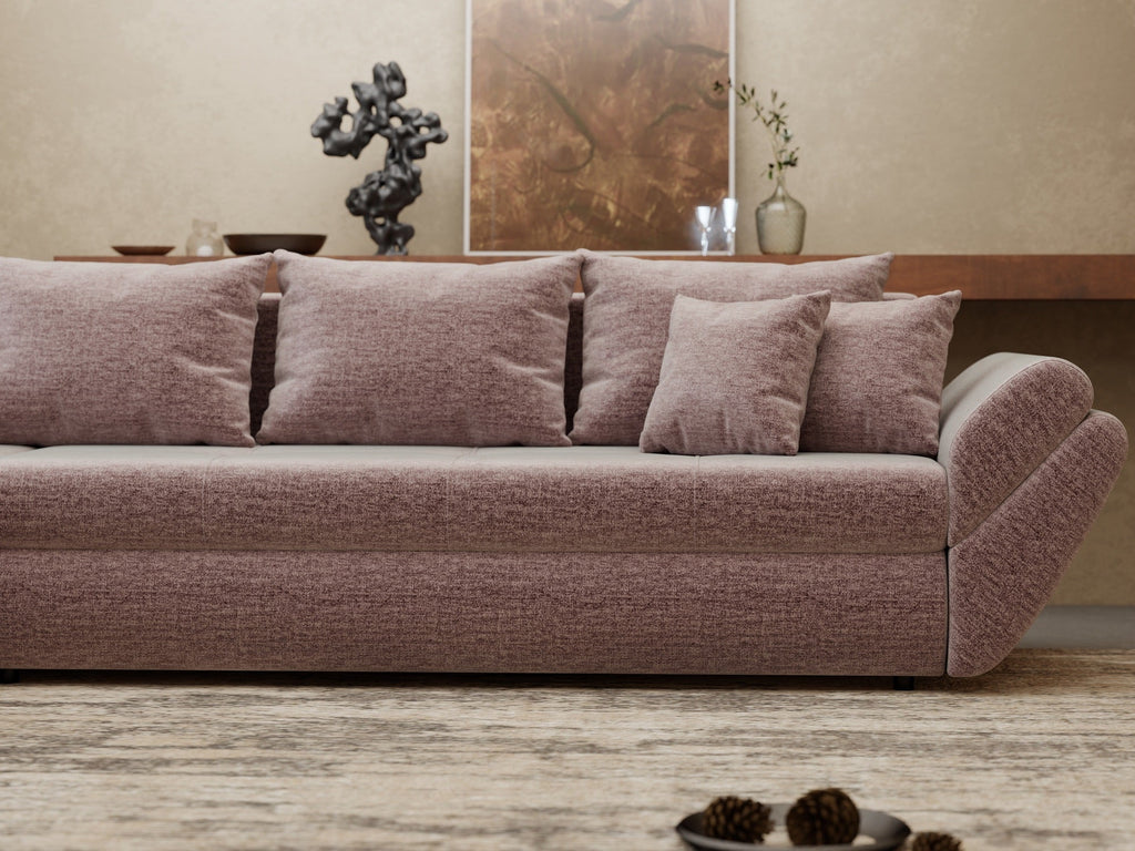 Colțar extensibil dumonde cu ladă de depozitare si sezut confortabil din spuma high-density, Loana XL Monolith Roz Pudrat 335x185 cm