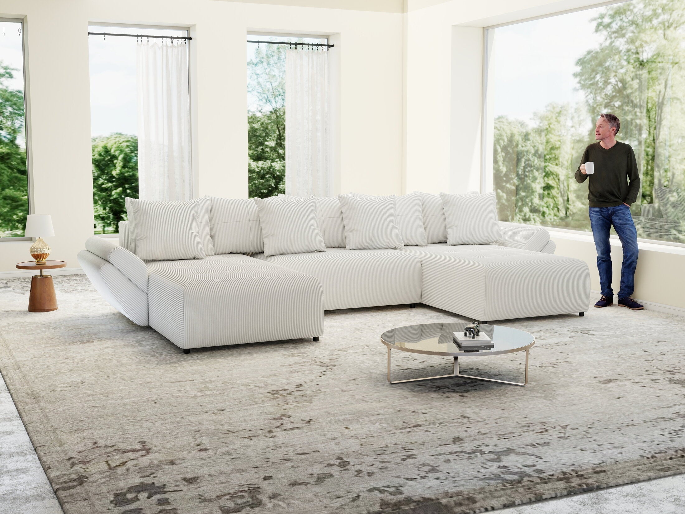 Colțar extensibil dumonde cu ladă de depozitare si sezut confortabil din spuma high-density, Berlin U Zoom Grey 380x180 cm