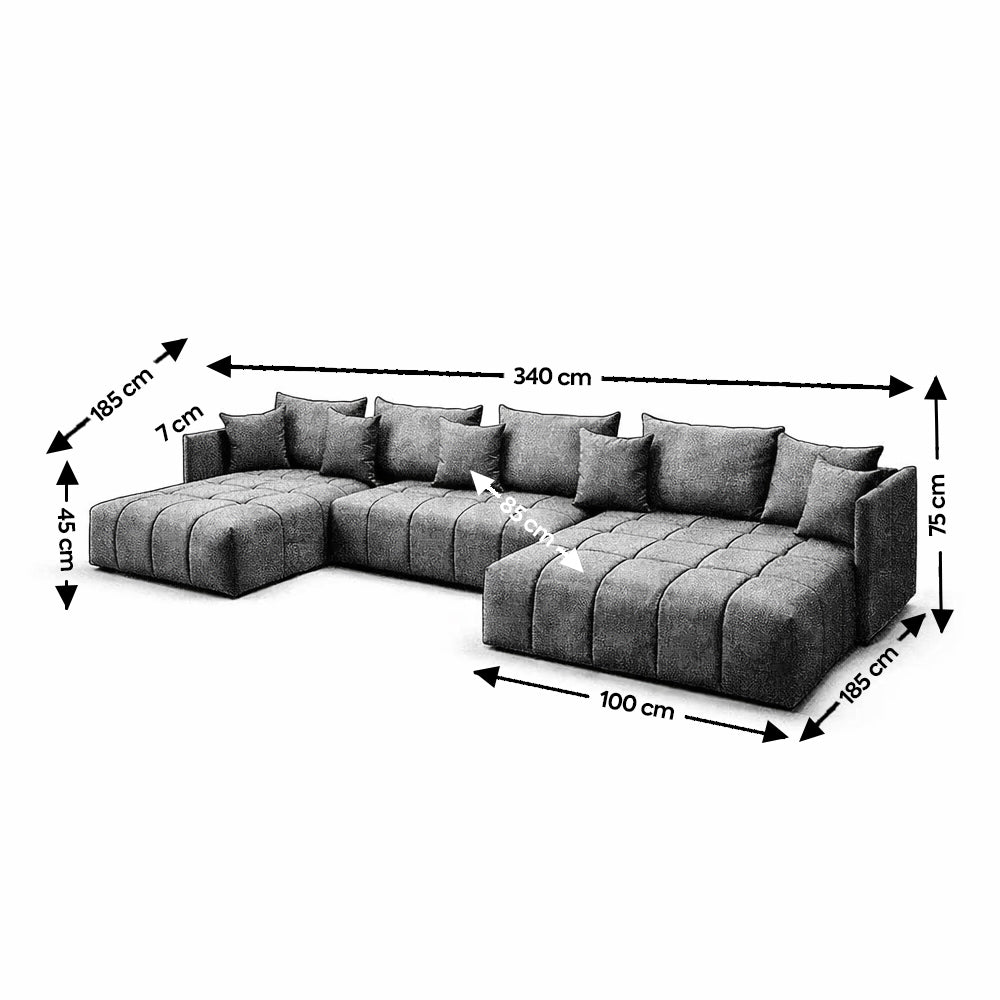 Colțar extensibil dumonde cu ladă de depozitare si sezut confortabil din spuma high-density, Malta U Camel 340x185 cm