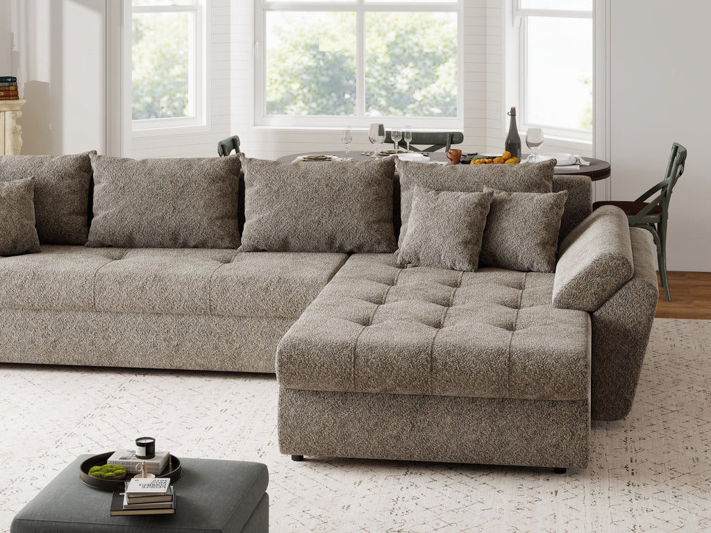 Colțar extensibil dumonde cu ladă de depozitare si sezut confortabil din spuma high-density, Loana XL Arena Maro II 335x185 cm