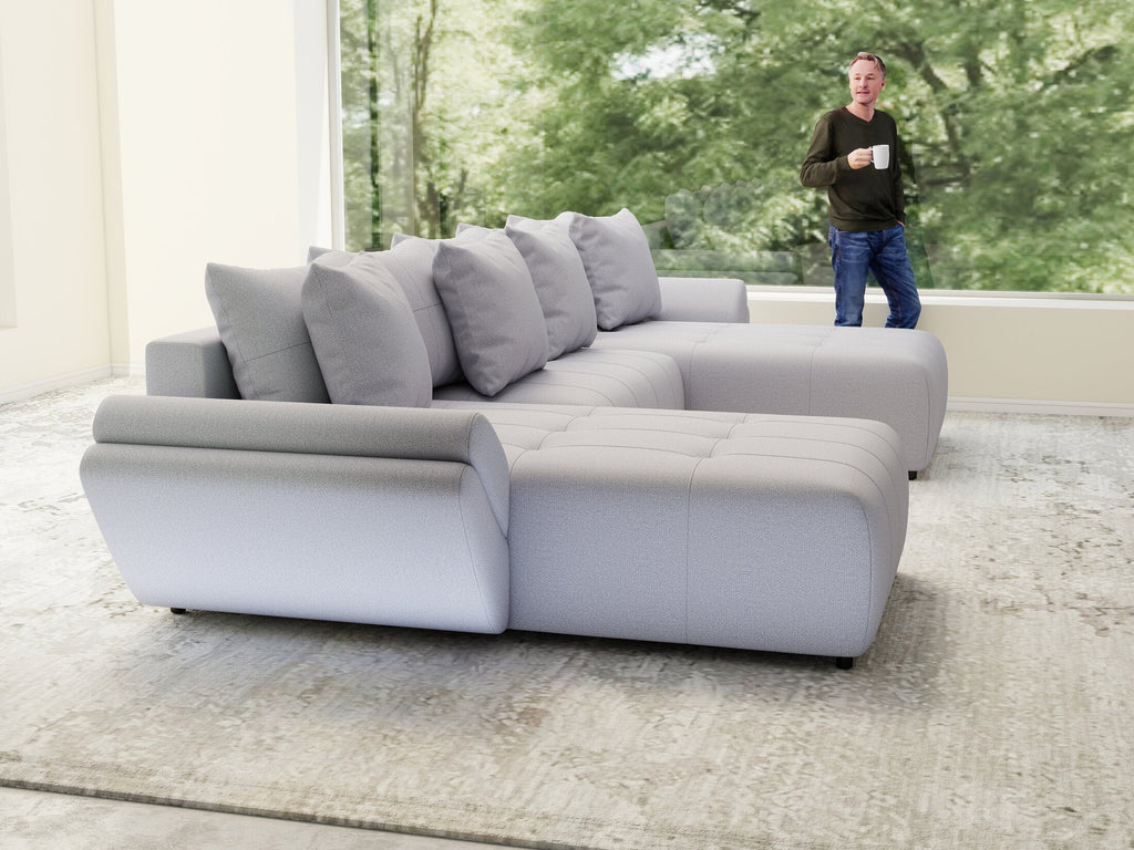 Colțar extensibil dumonde cu ladă de depozitare si sezut confortabil din spuma high-density, Berlin U Enjoy Gri 380x180 cm