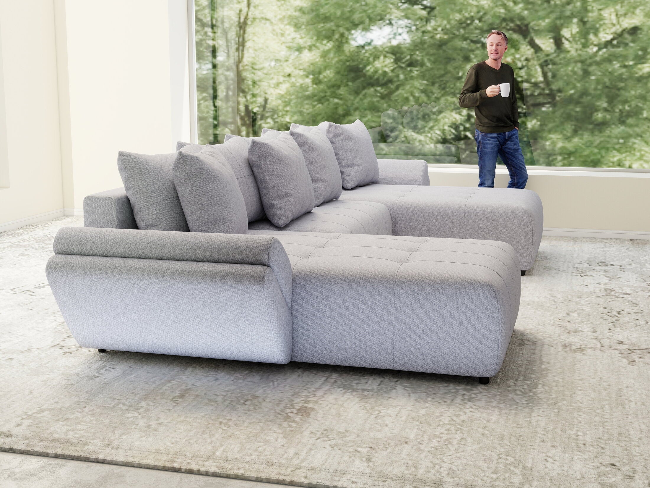 Colțar extensibil dumonde cu ladă de depozitare si sezut confortabil din spuma high-density, Berlin U Enjoy Gri 380x180 cm