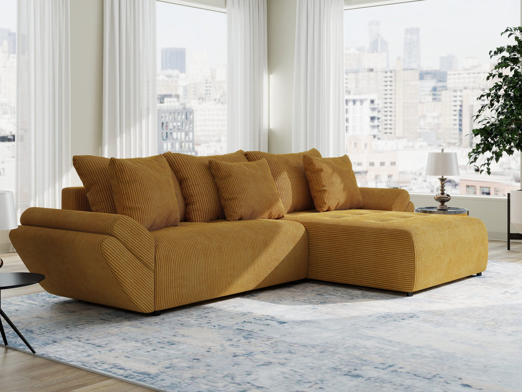 Colțar extensibil dumonde cu ladă de depozitare si sezut confortabil din spuma high-density, Berlin Zoom Mustar 280x185 cm II