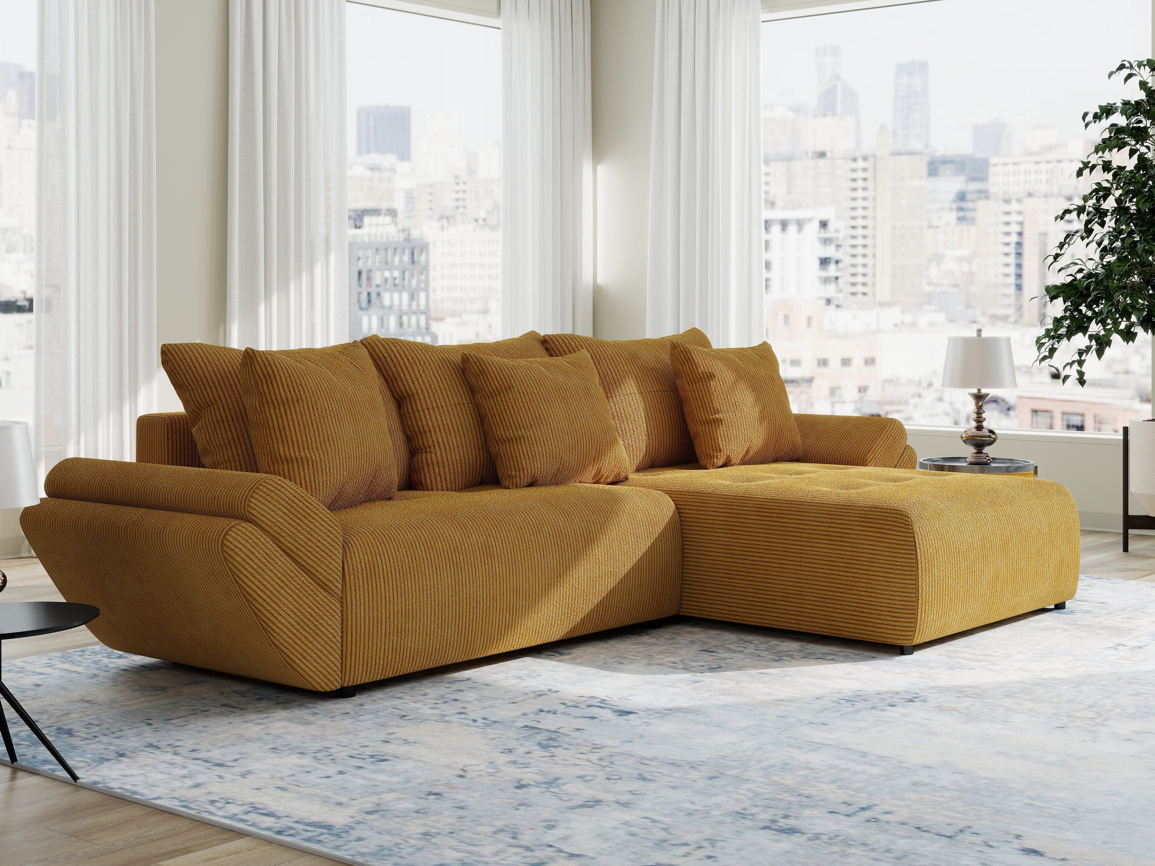 Colțar extensibil dumonde cu ladă de depozitare si sezut confortabil din spuma high-density, Berlin Zoom Mustar 280x185 cm II