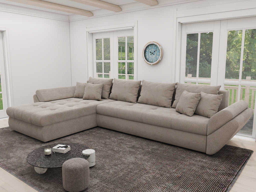 Colțar extensibil dumonde cu ladă de depozitare si sezut confortabil din spuma high-density, Loana XL Vibe Bej 06 335x185 cm