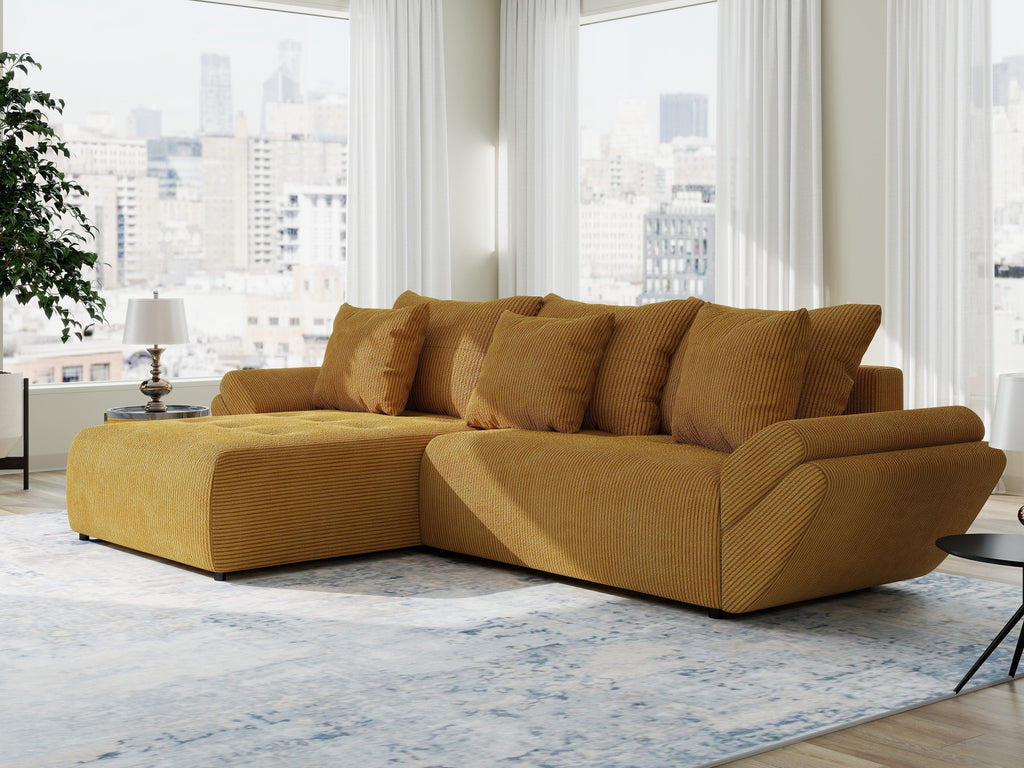 Colțar extensibil dumonde cu ladă de depozitare si sezut confortabil din spuma high-density, Berlin Zoom Mustrar 280x185 cm