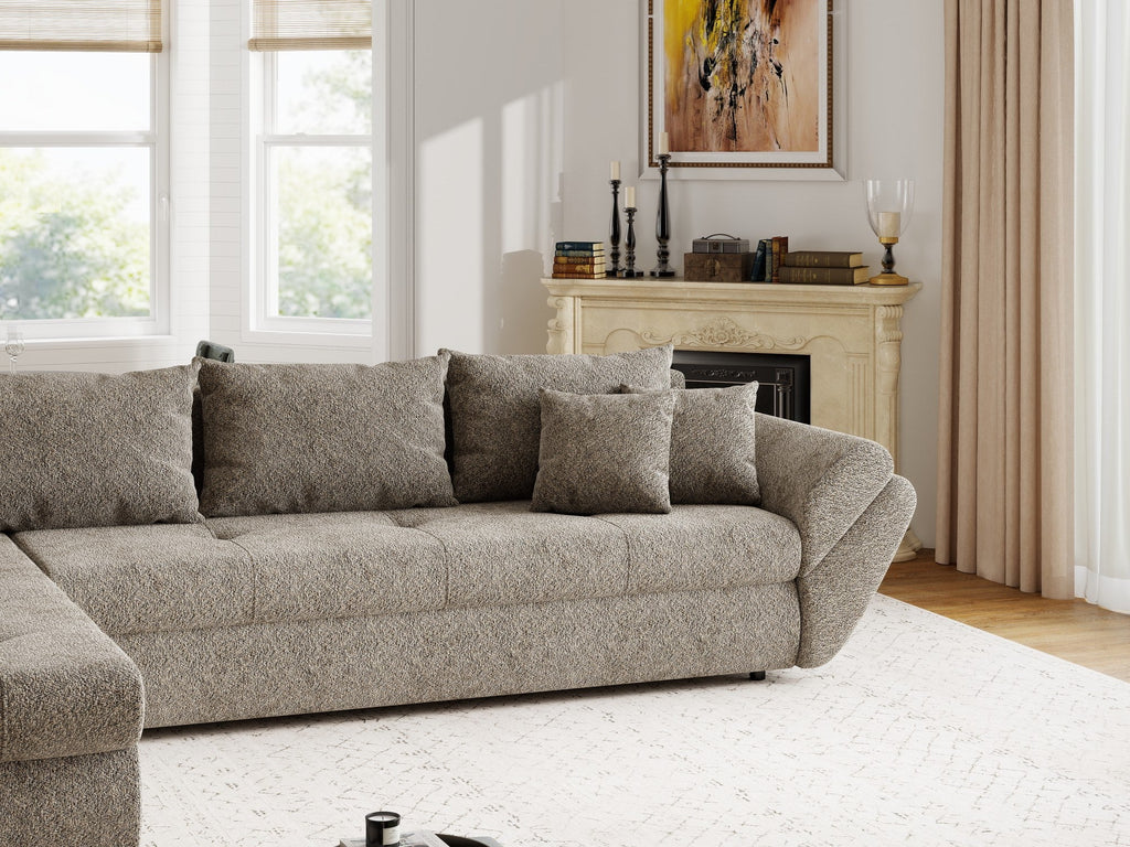 Colțar extensibil dumonde cu ladă de depozitare si sezut confortabil din spuma high-density, Loana XL Arena Maro 335x185 cm