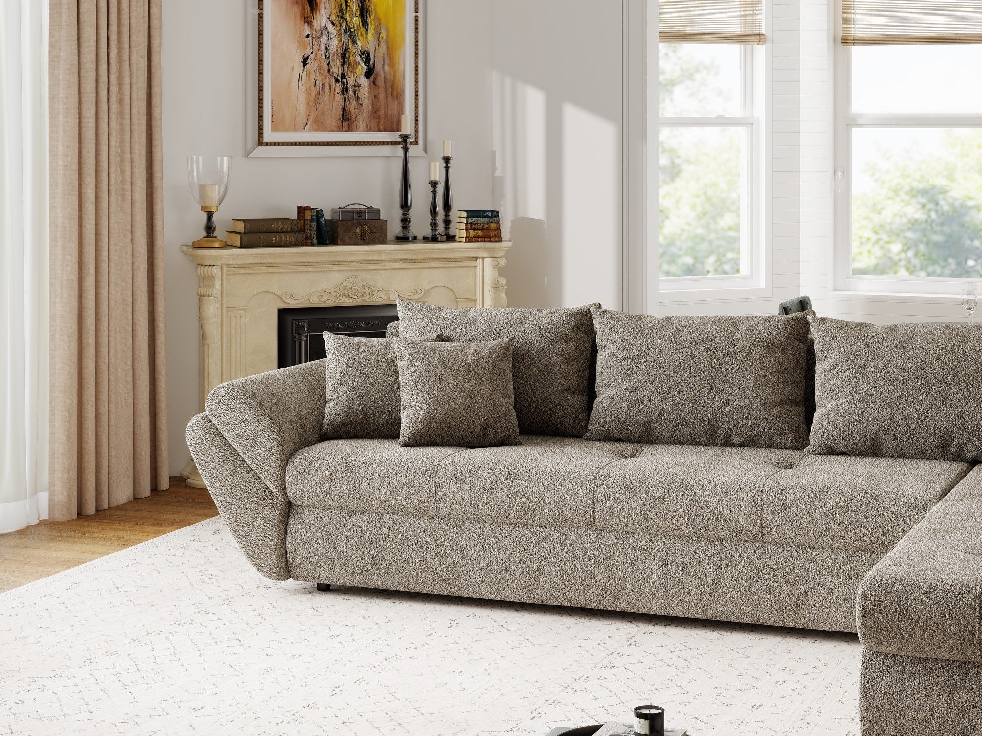 Colțar extensibil dumonde cu ladă de depozitare si sezut confortabil din spuma high-density, Loana XL Arena Maro II 335x185 cm