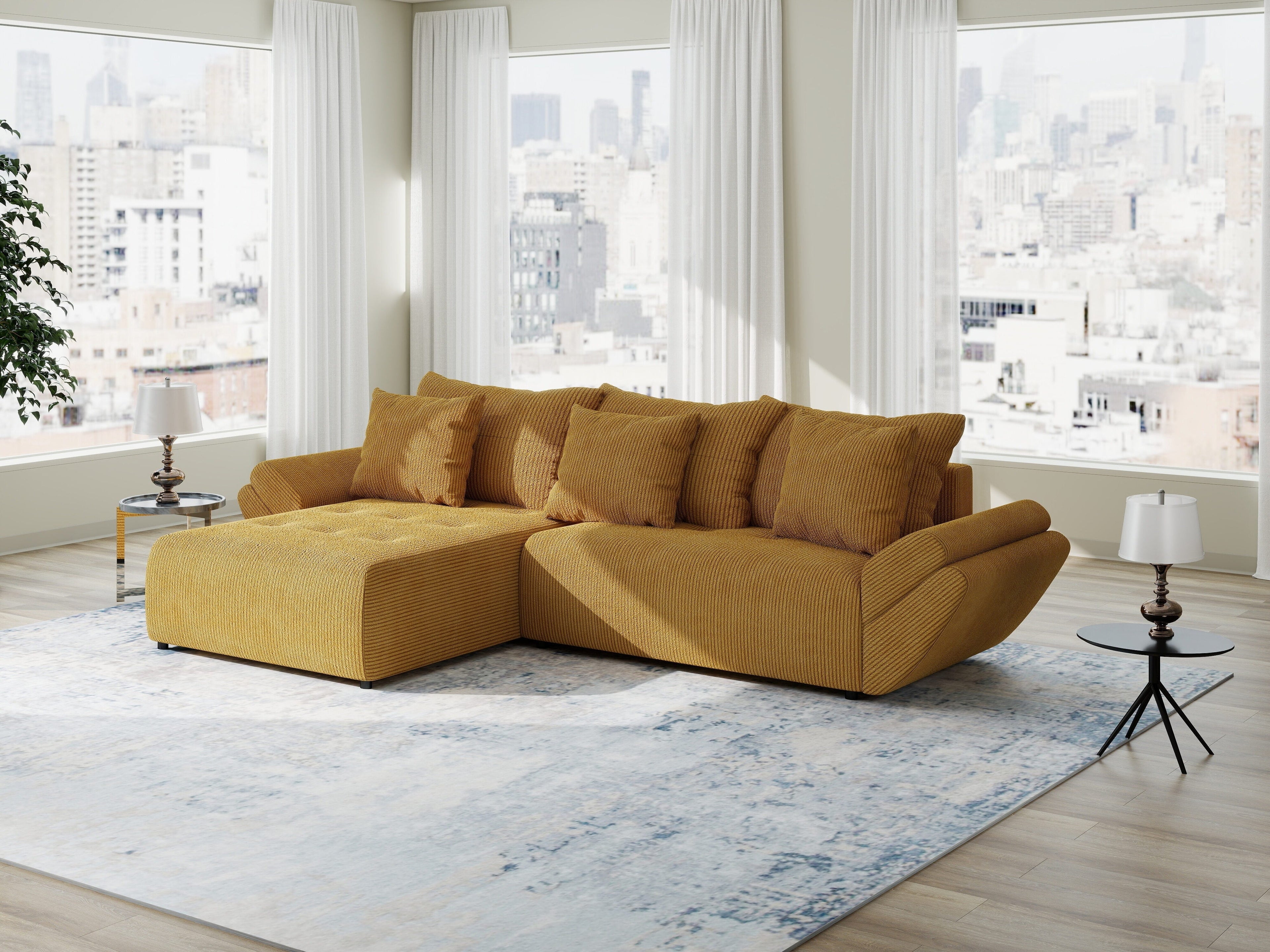 Colțar extensibil dumonde cu ladă de depozitare si sezut confortabil din spuma high-density, Berlin Zoom Mustrar 280x185 cm