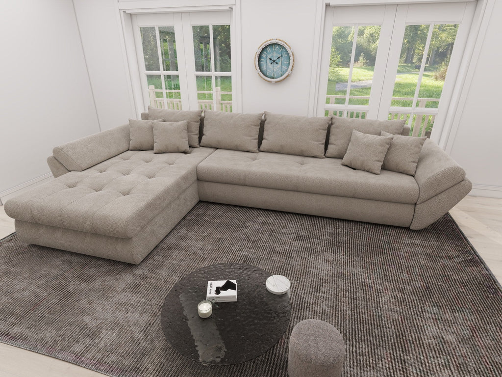 Colțar extensibil dumonde cu ladă de depozitare si sezut confortabil din spuma high-density, Loana XL Vibe Bej 06 335x185 cm