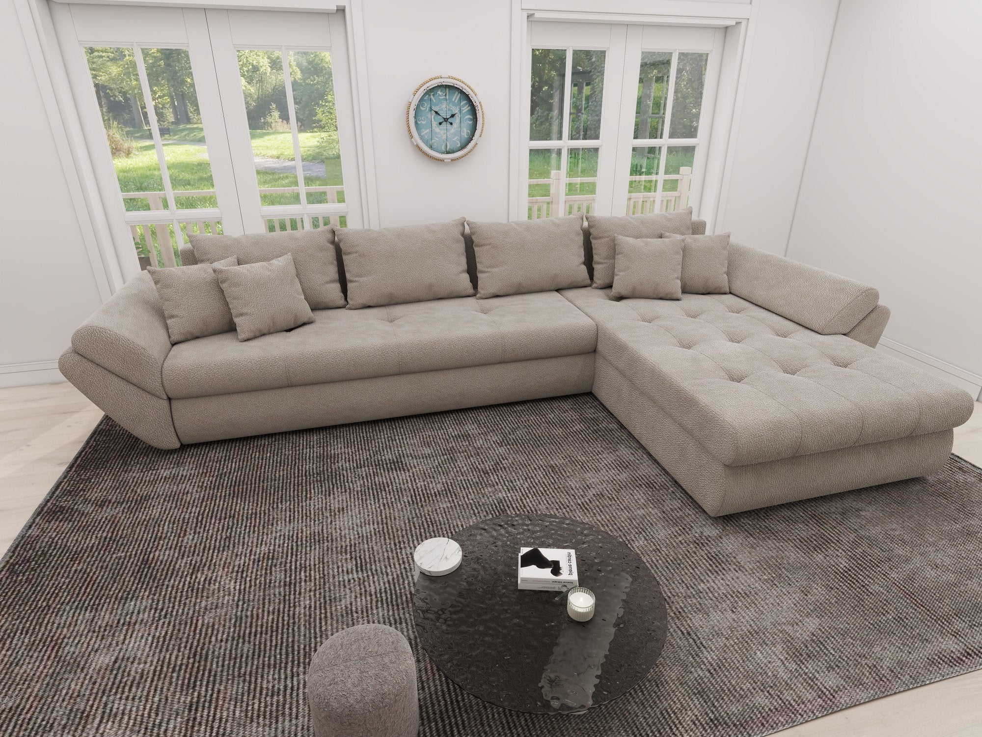 Colțar extensibil dumonde cu ladă de depozitare si sezut confortabil din spuma high-density, Loana XL Vibe Bej 06 II 335x185 cm