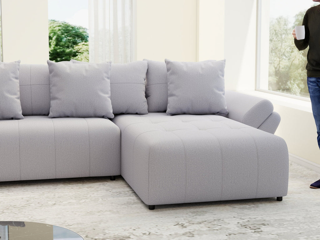 Colțar extensibil dumonde cu ladă de depozitare si sezut confortabil din spuma high-density, Berlin U Enjoy Gri 380x180 cm