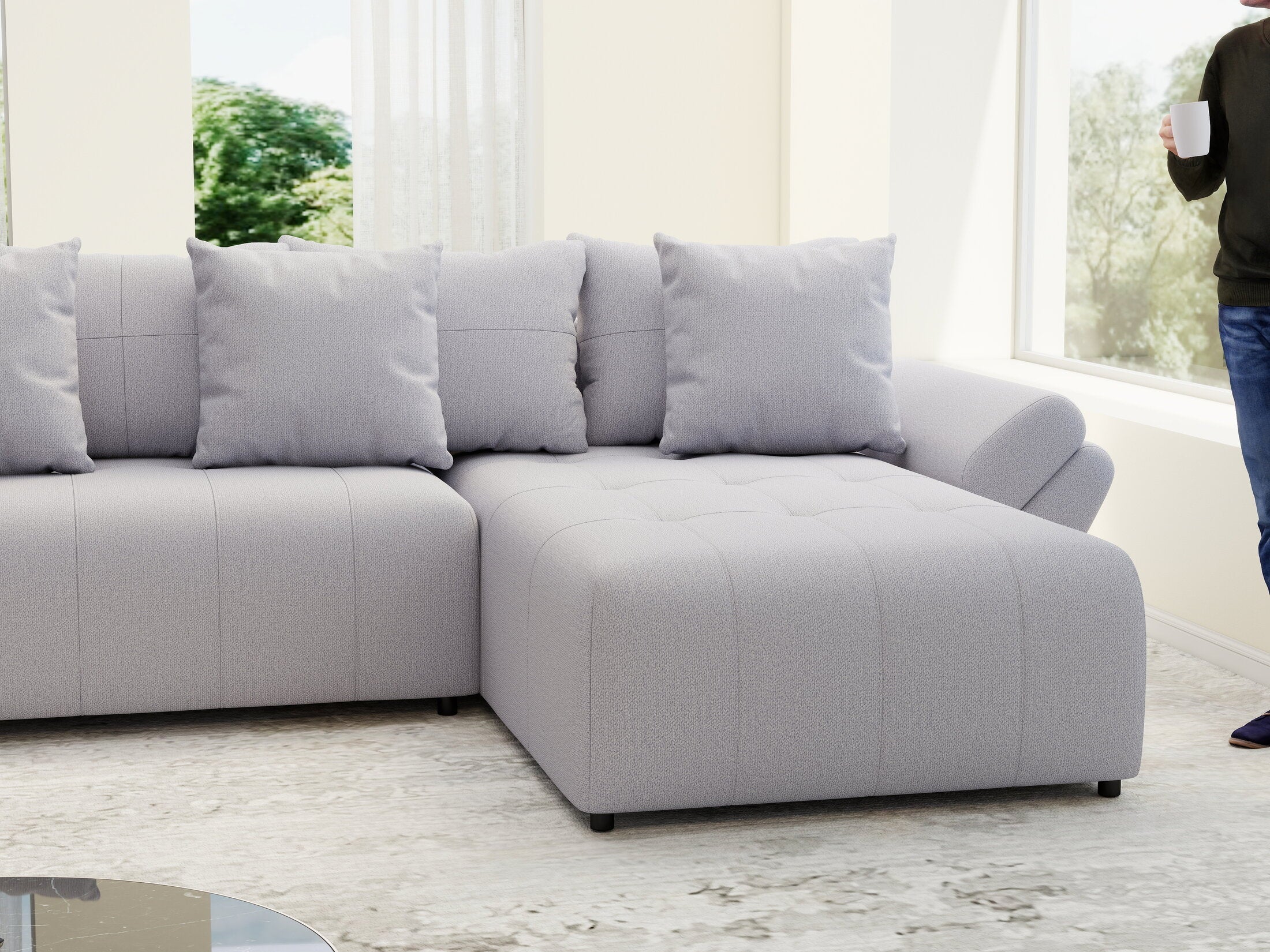 Colțar extensibil dumonde cu ladă de depozitare si sezut confortabil din spuma high-density, Berlin U Enjoy Gri 380x180 cm