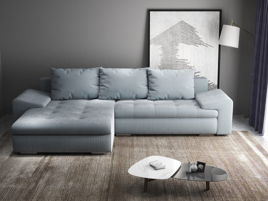 Colțar extensibil dumonde cu ladă de depozitare si sezut confortabil din spuma high-density, Leonardo Zoom Grey 260x185 cm